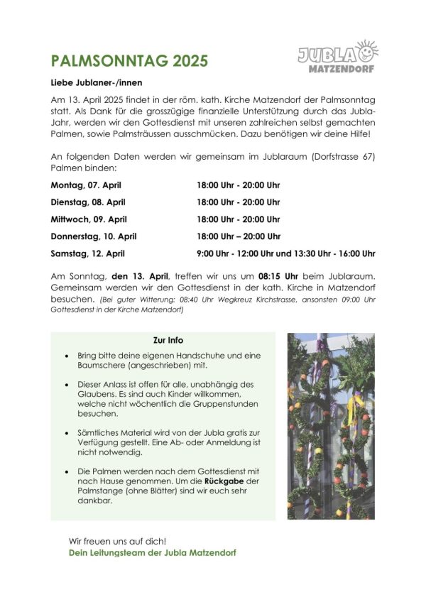 Info Palmbinden 2025
